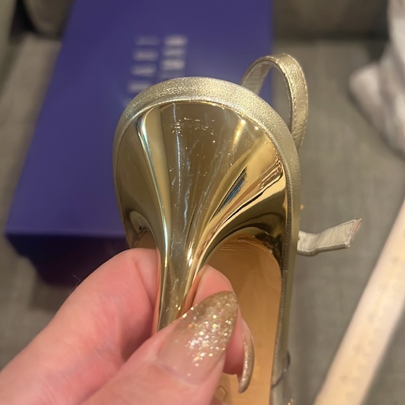 New Stuart Weitzman Slingback Gold Heels w/ Crystals (Size 8M) - Picture 13 of 16